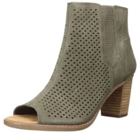Toms Heels Shoes Zipper Peep Toe Majorca SIZE 8.5 GREEN - Picture 1 of 14